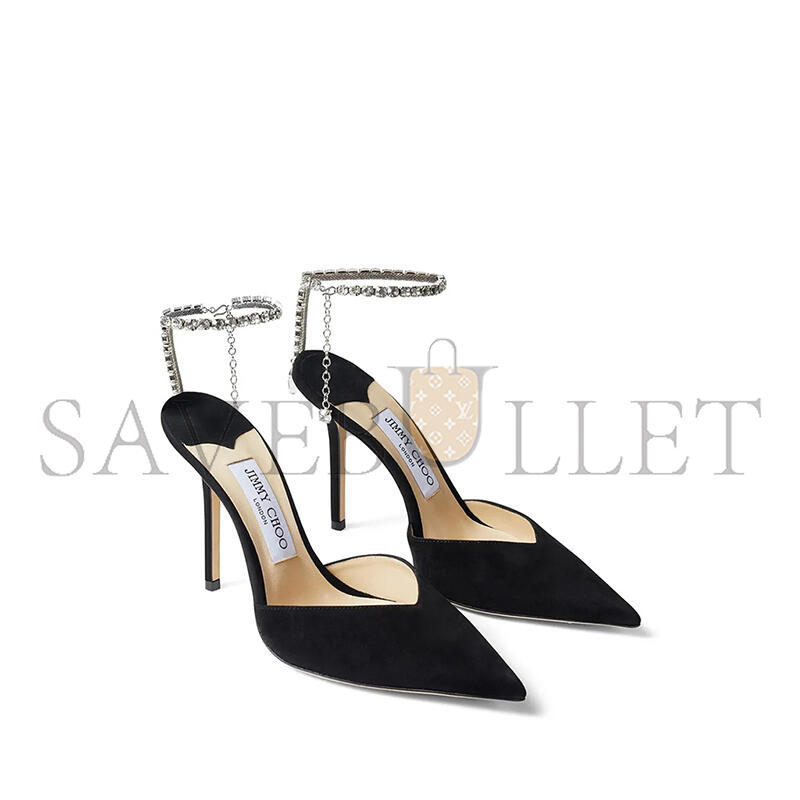 J1m*y Ch00 saeda 100 black suede pumps with crystal embellishment saeda100ewa